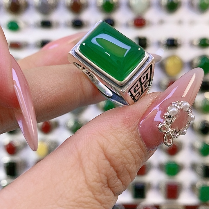 银S925镶嵌戒指玛瑙/玉髓赤****划