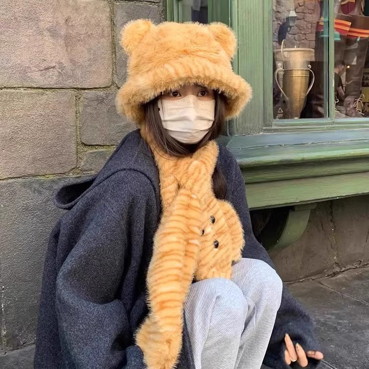 冬季保暖虎纹雷锋帽女秋冬盆帽短檐小老虎渔夫帽百搭帽子可爱绒帽