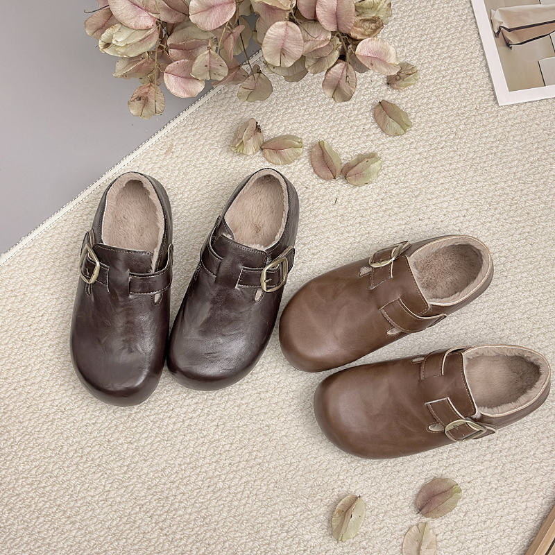 休闲风纯色单鞋复古港风韩版 学院风棉鞋冬季软底舒适保暖女鞋