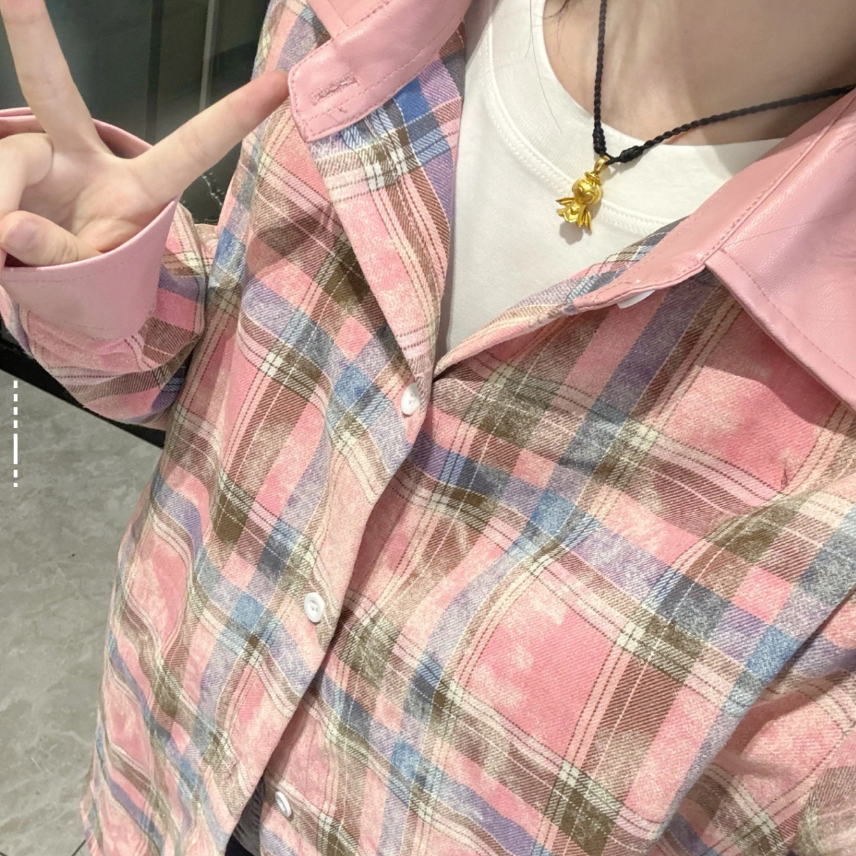 No Tears 美式复古高街休闲百搭衬衫扎染撞色格子翻领男女同款