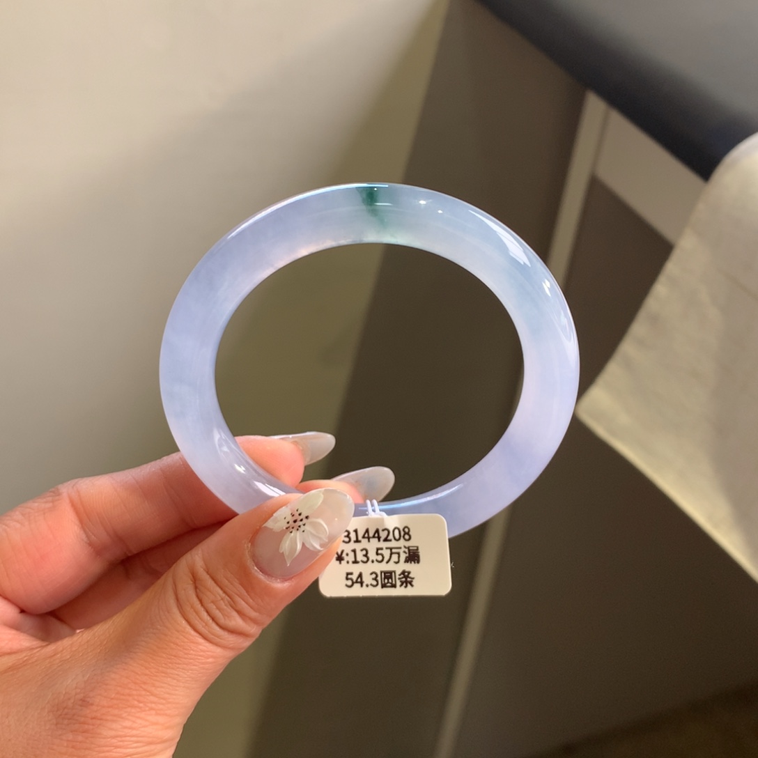 翡翠手镯未镶嵌仙紫飘花54.3细圆条