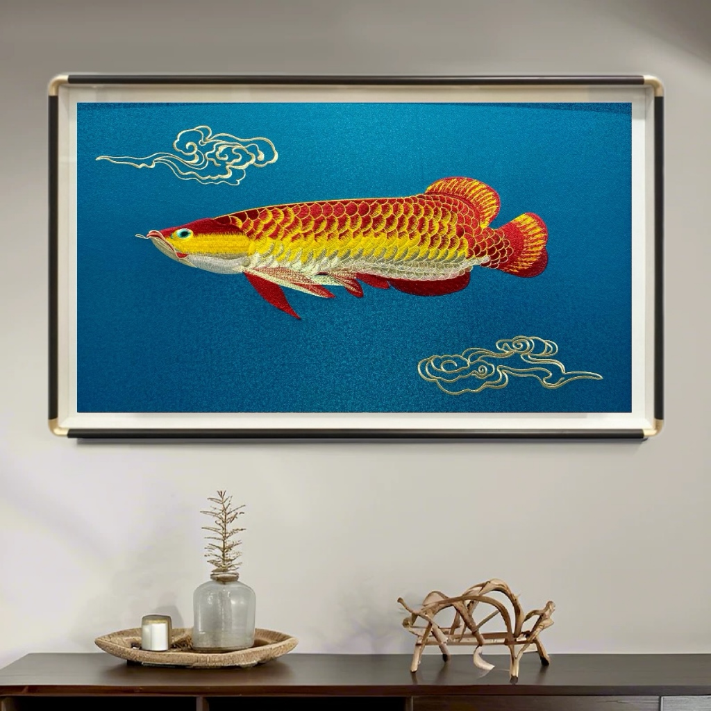 织锦绣中式挂画牡丹苏绣餐厅刺绣事事如意花鸟客厅书房挂画锦鲤鱼