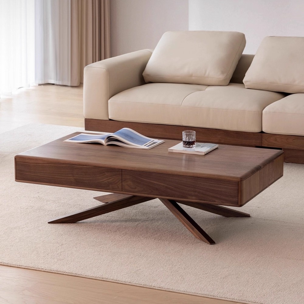 北美黑胡桃木全实木茶几北欧简约客厅小户型矮桌收纳储物茶桌茶台