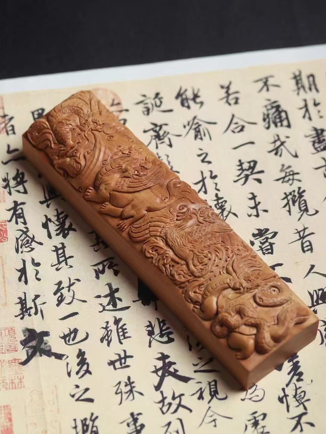 印度老山檀香龙凤单镇尺