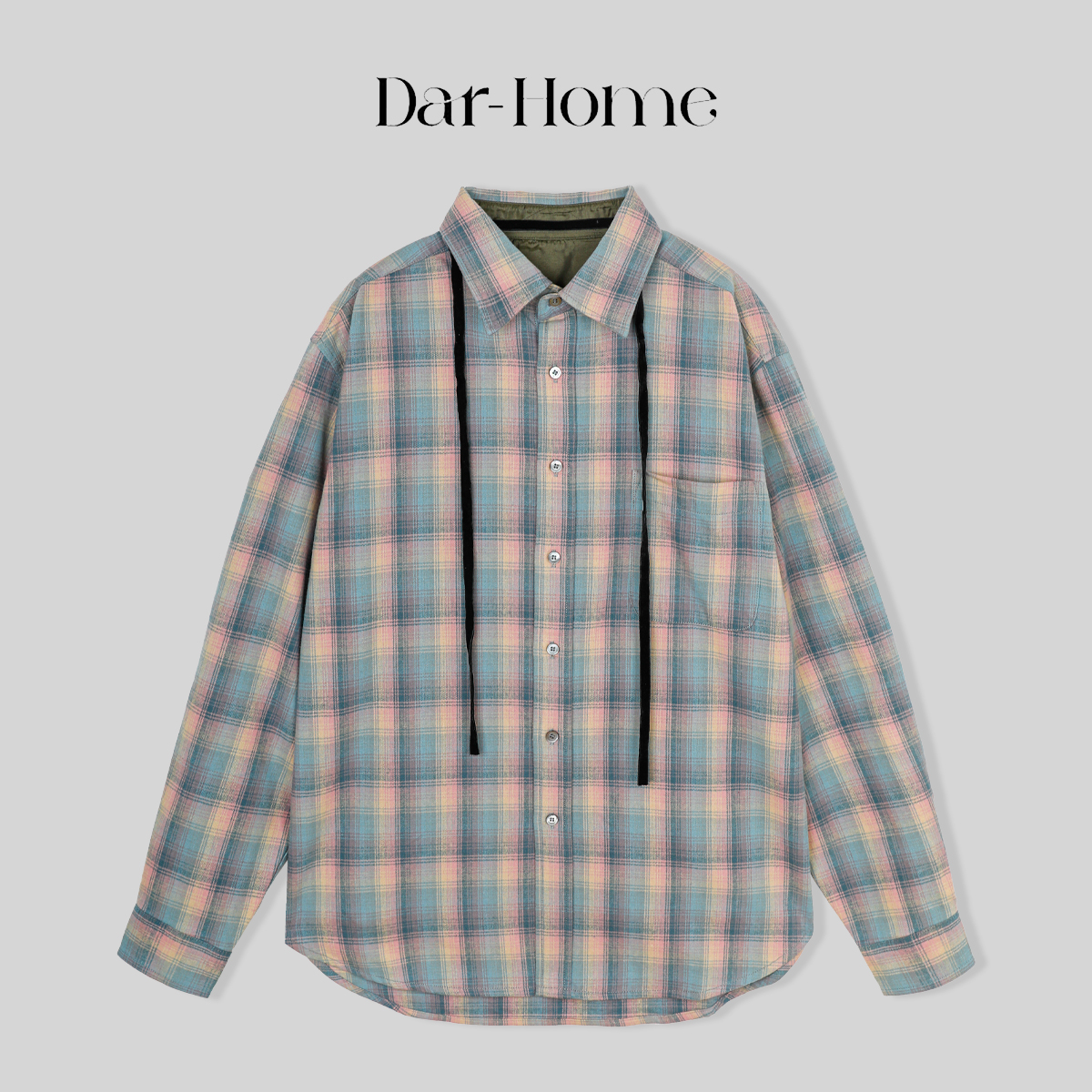 DA.R.JIA  高线【格纹衬衫】2024丝绒领系带格子衬衫