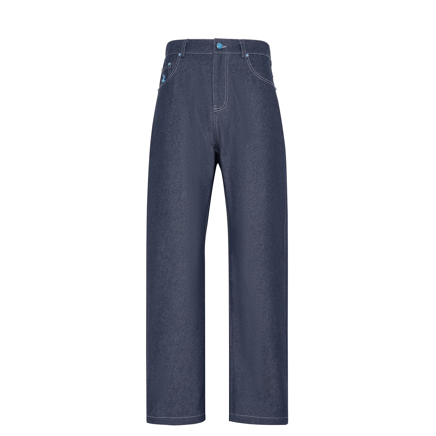 绿松石直筒裤子男2025秋季新款休闲牛仔裤百搭阔腿长裤男士套装