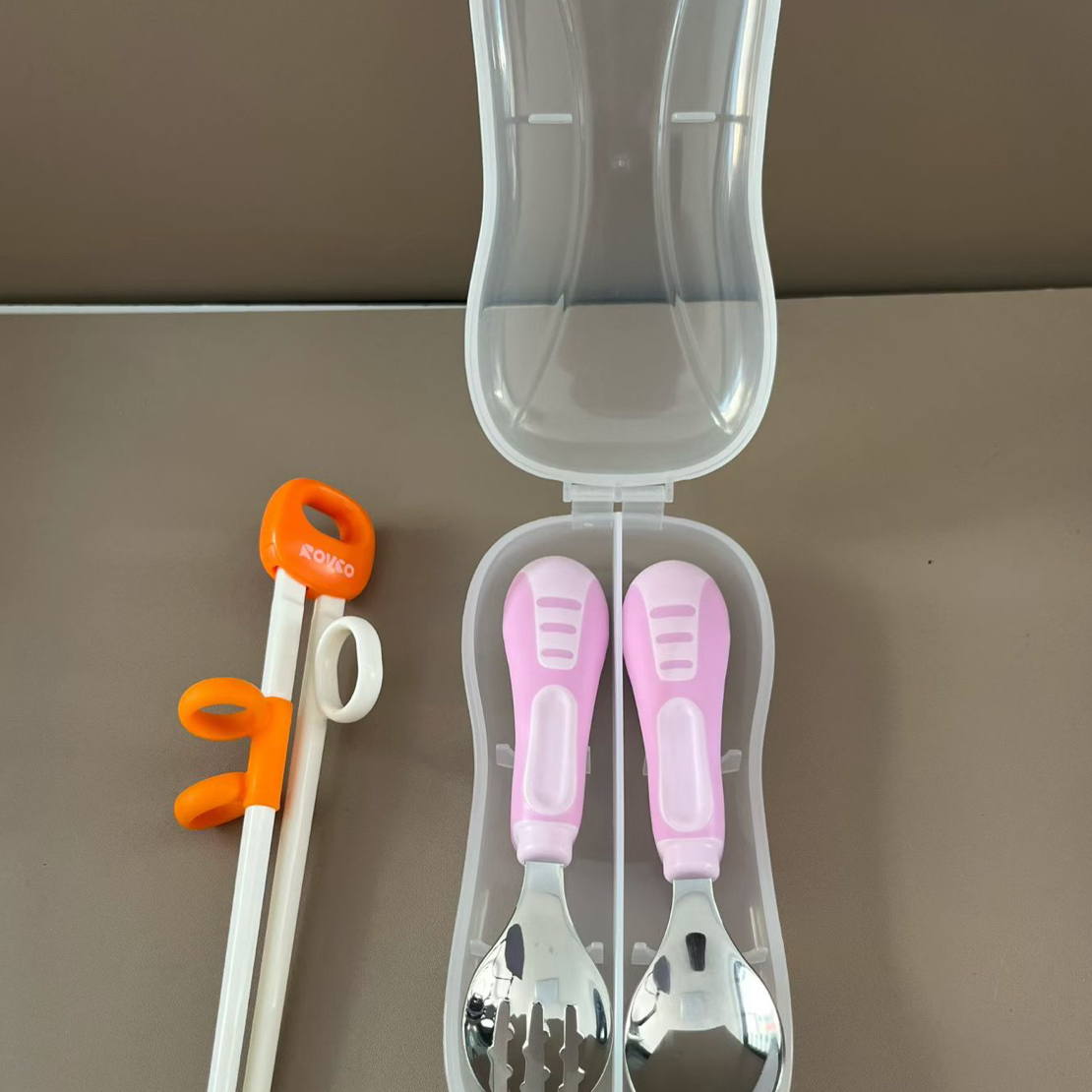 事喜宝宝学吃饭训练勺叉套装辅食餐具316不锈钢自主进食便