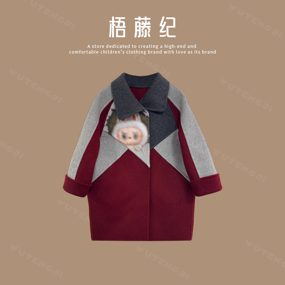 【阿布布】【纯手工羊毛大衣】儿童外套中长款保暖双面呢25DY098