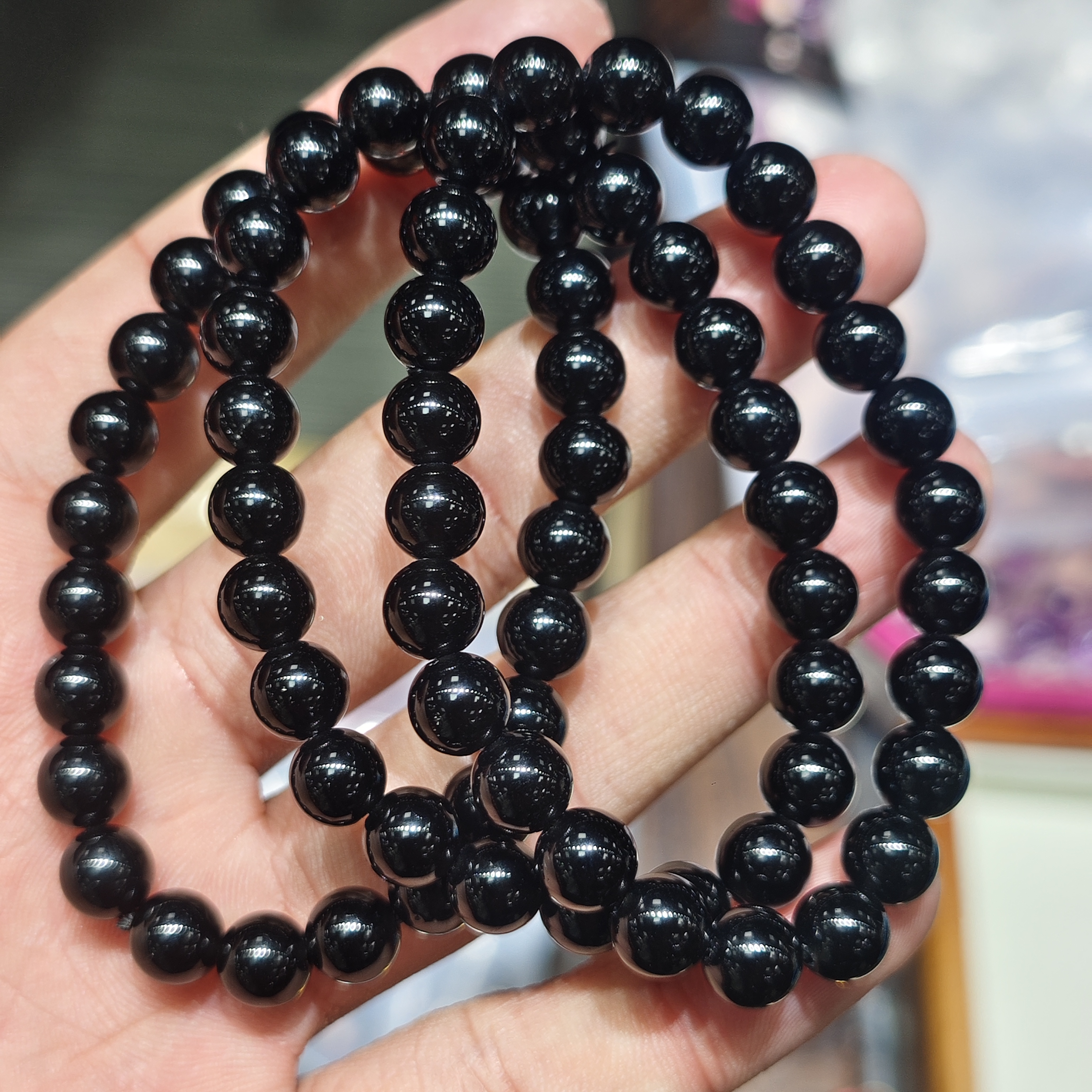 【书记甄选】黑曜石单圈手链 多样性发一件 约8mm 2222XL