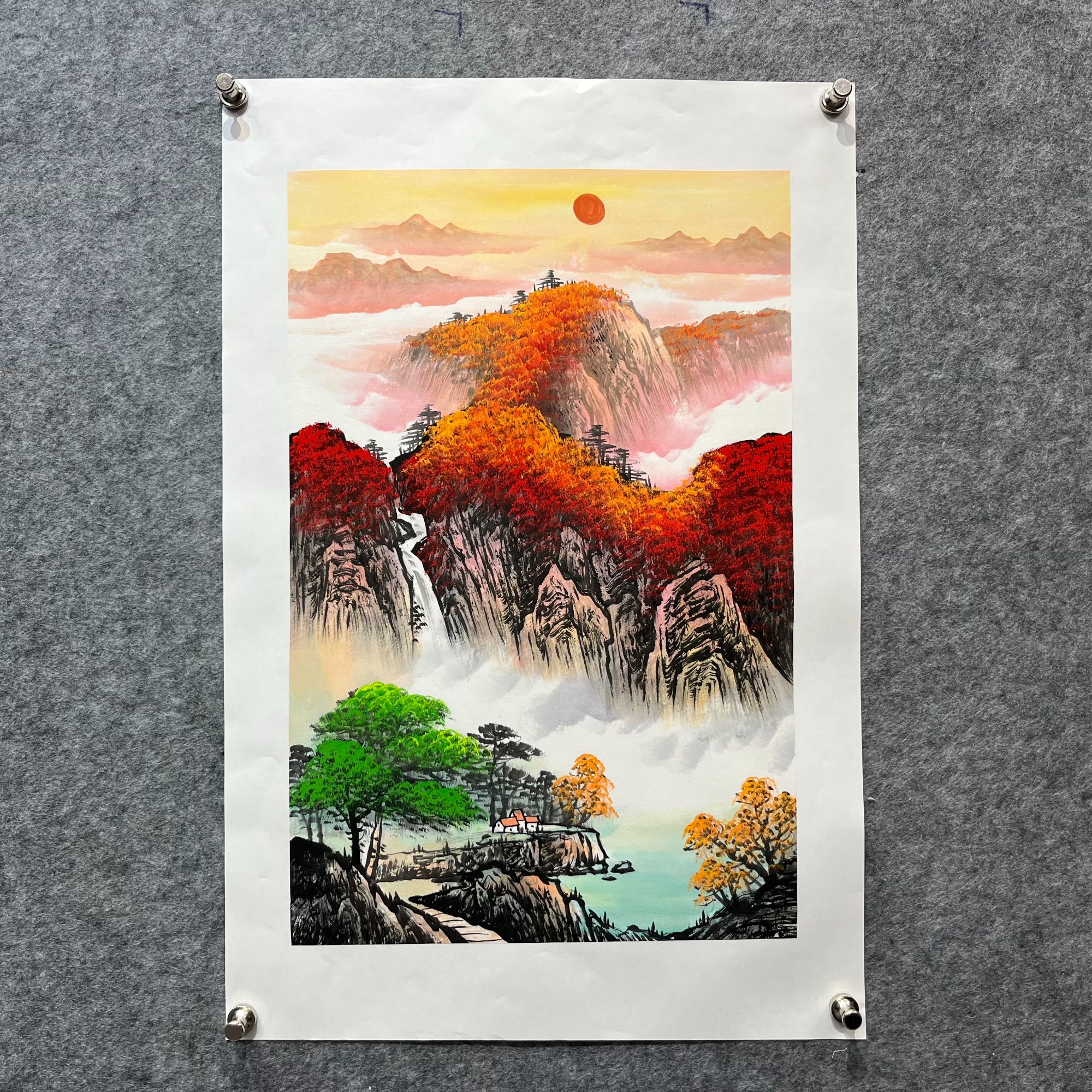 齐振家手绘画作小山水【鸿运当头 】55cmX80cm送红礼盒收藏送礼作品