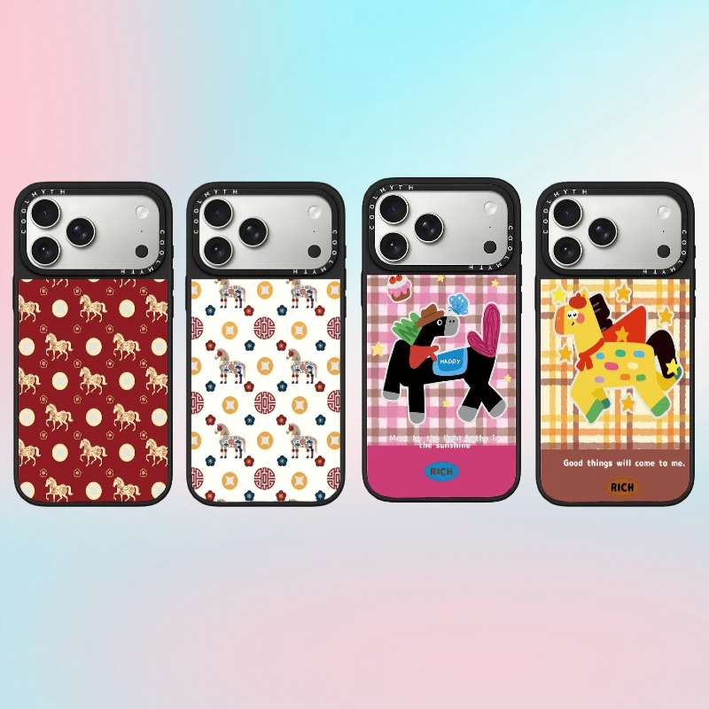 【红色马上有钱】适用iPhone16promax小马创意全包镜面手机壳保护套