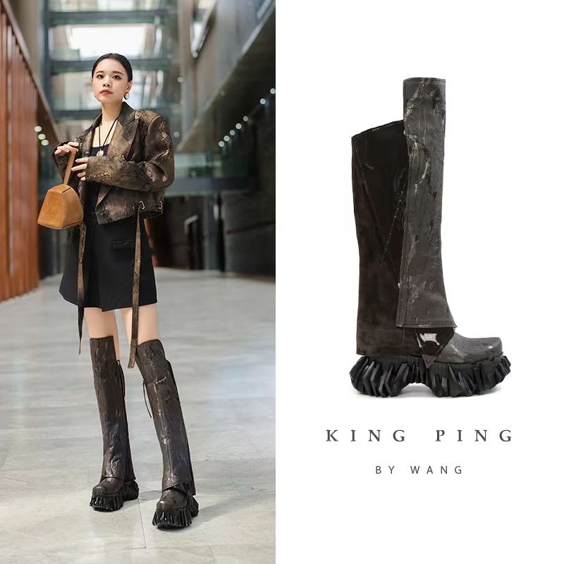 『無山』KING PING 原创设计手工鞋女靴子百搭时尚增高厚底 Q385H05