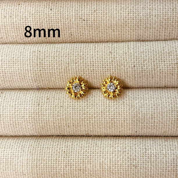 左夕P2657【4个金底冰雪小雏菊纽扣】高保色铜镀银DIY配件