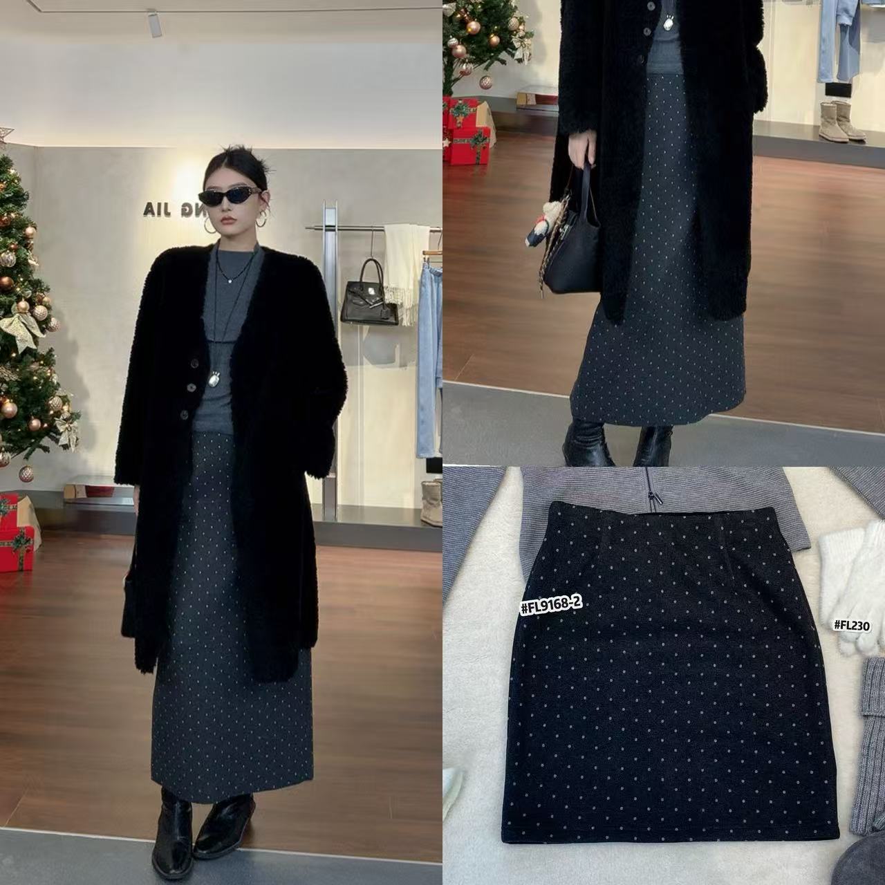 菲林家FL 9168【老钱格调】 百搭波点木桶半身裙