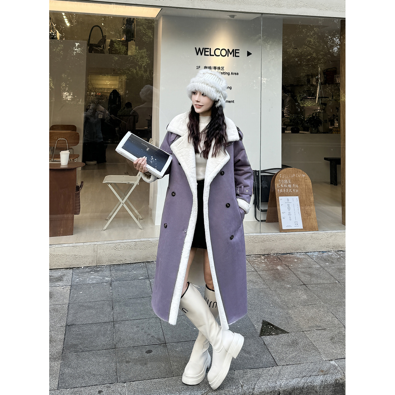 冬季新款时尚长款外套加厚保暖气质百搭毛呢大衣-82012