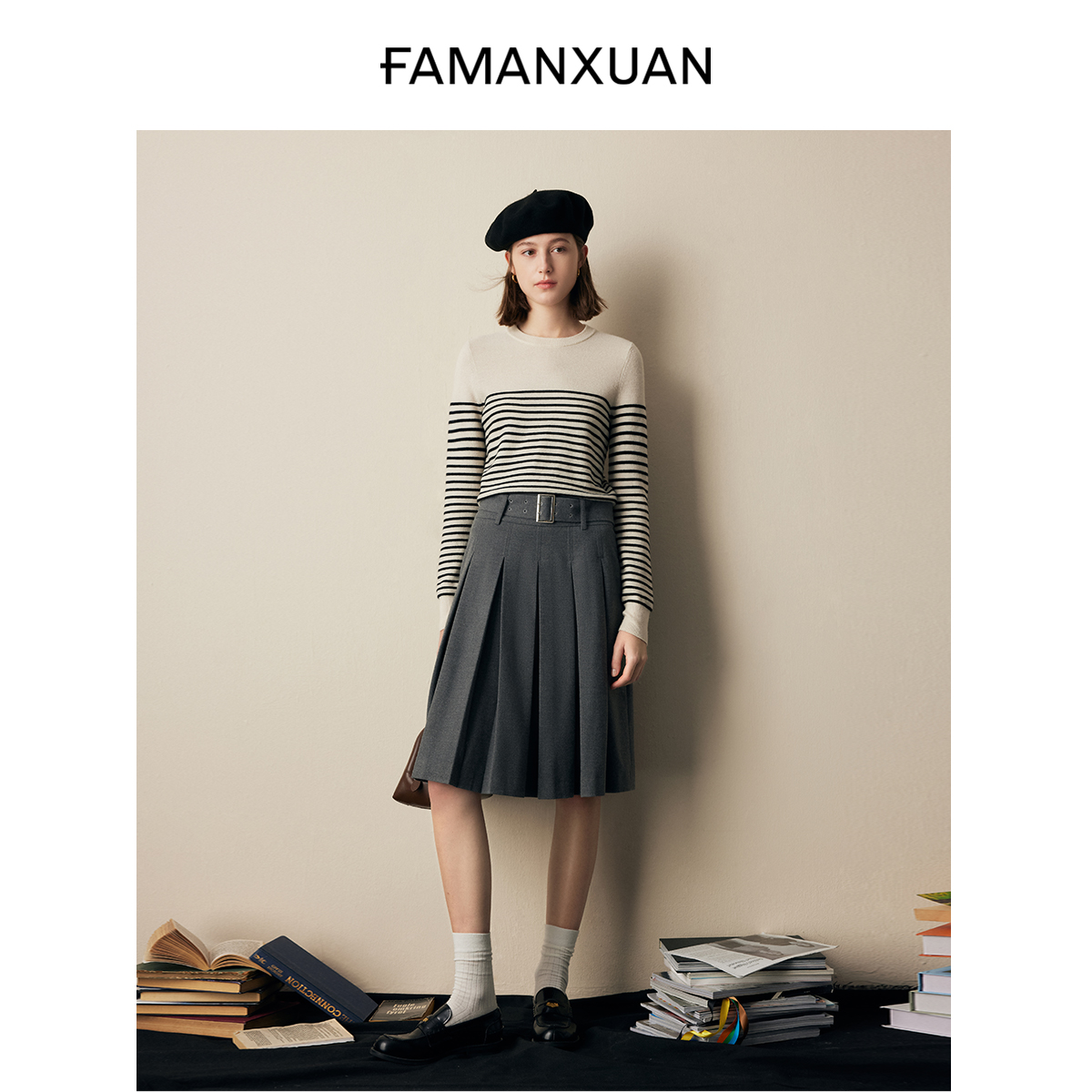 【陈大可专属】法曼萱法式羊毛条纹针织衫女2025冬季百搭上衣