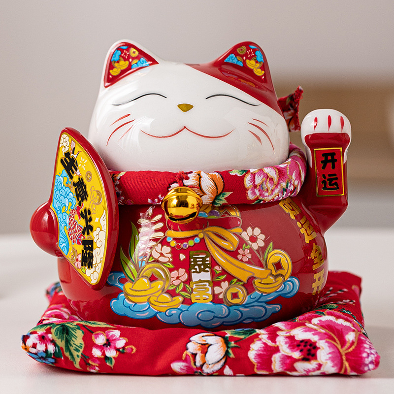 招财猫摆件家居陶瓷存钱罐创意开业礼品