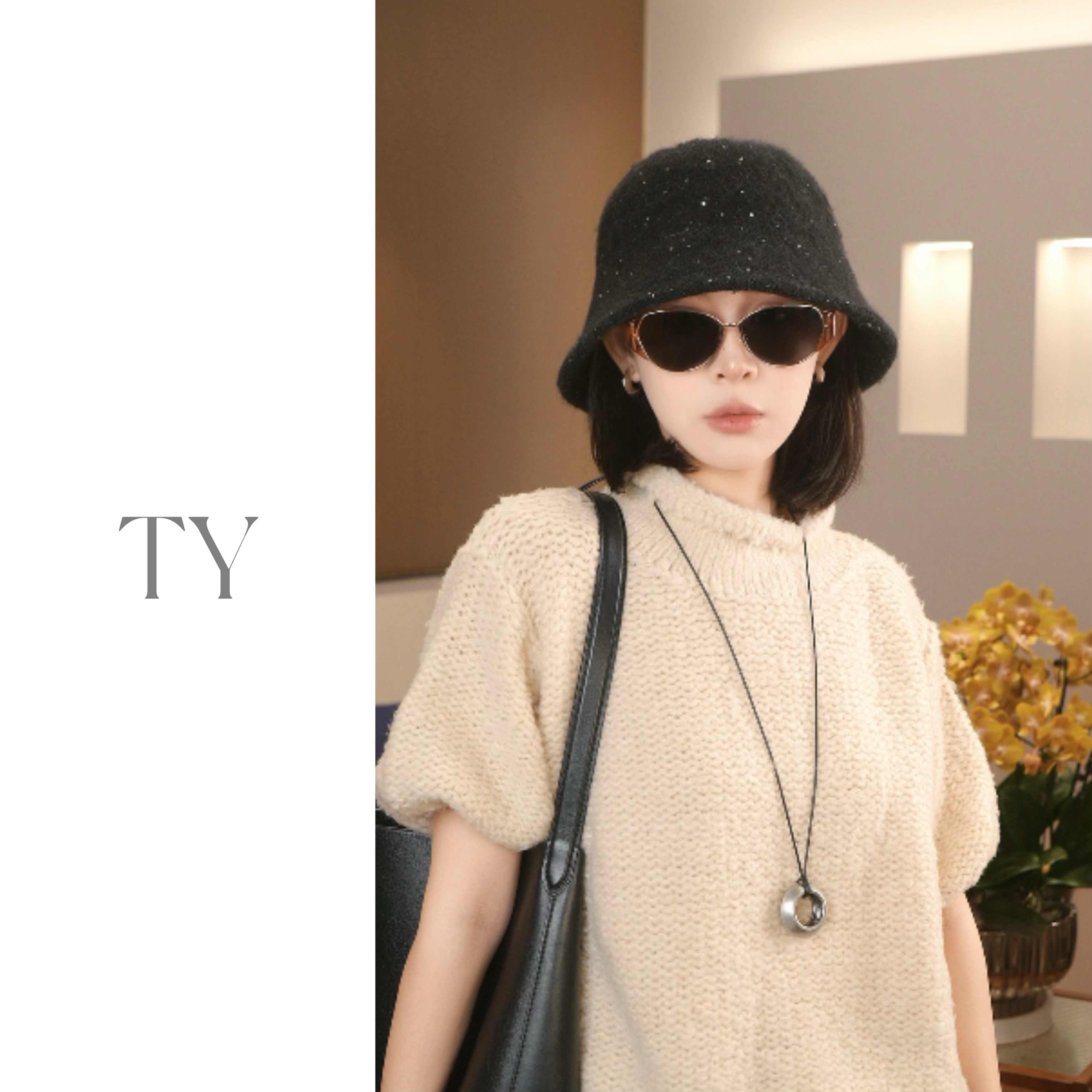 太一太一 秋冬上新亮片设计渔夫帽女休闲时尚显脸小盆帽