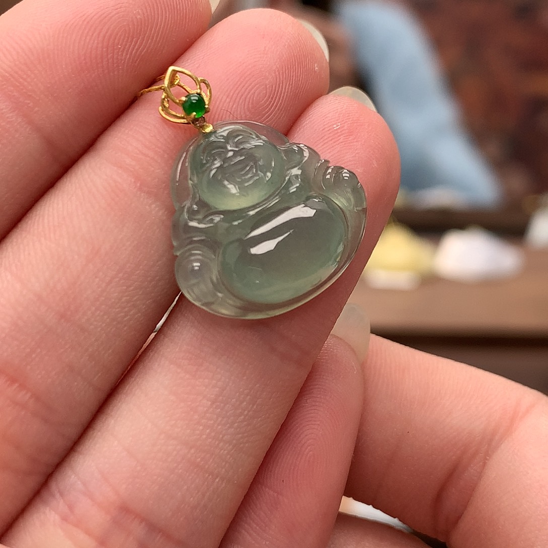 翡翠吊坠(不含链)18K金镶嵌