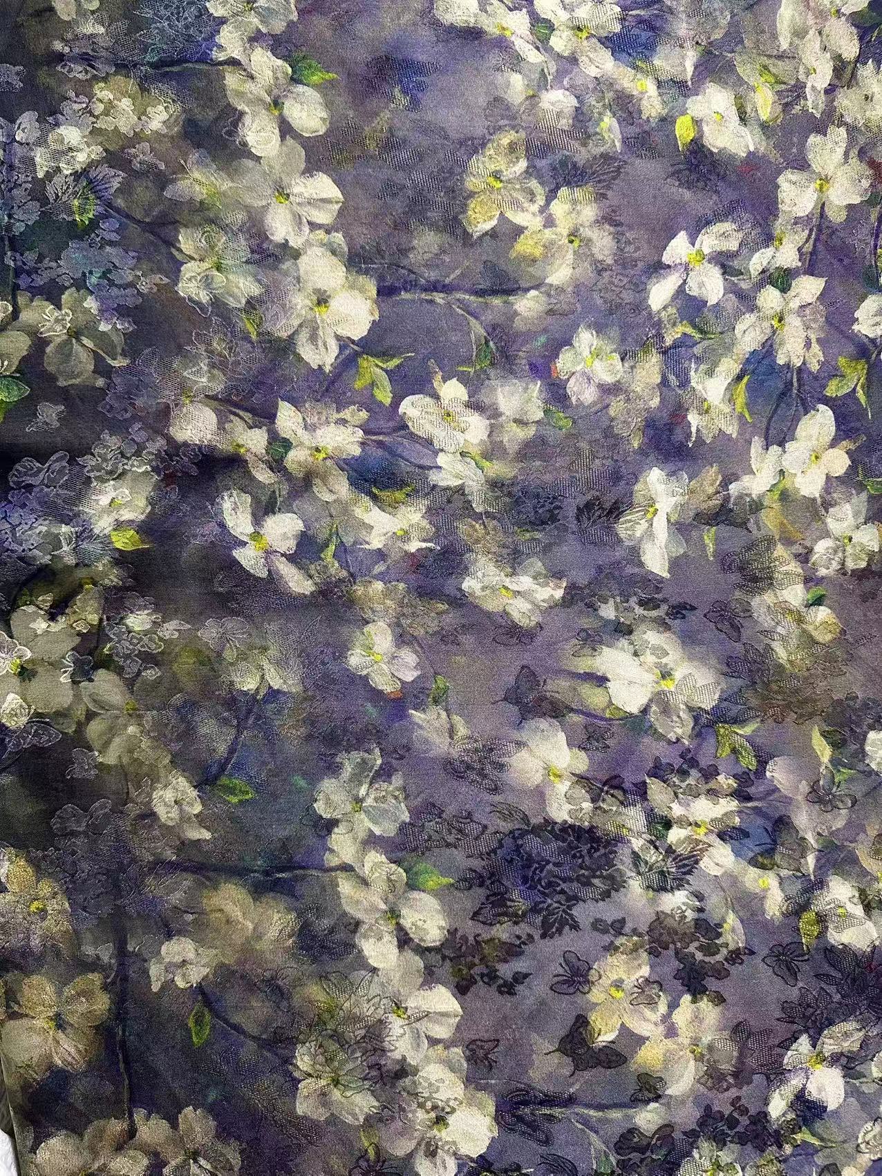 【蓝玉】高定新中式香云纱 花萝提花布头（开裁不退换）