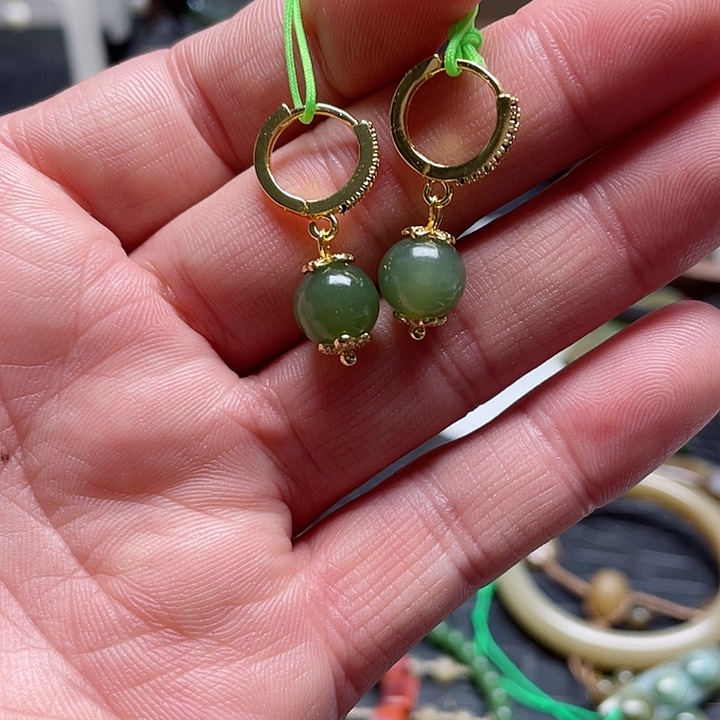 和田玉耳饰14K金镶嵌