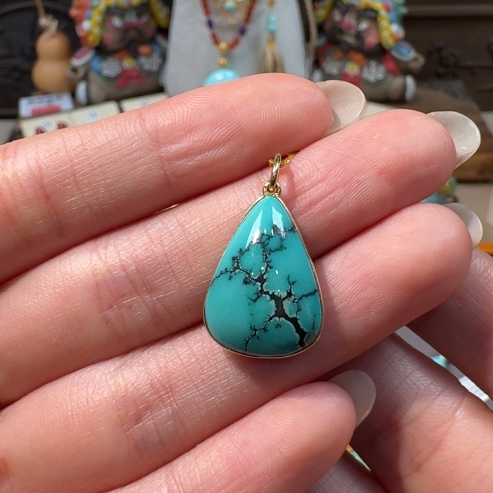 绿松石18K金镶嵌吊坠(不含链)