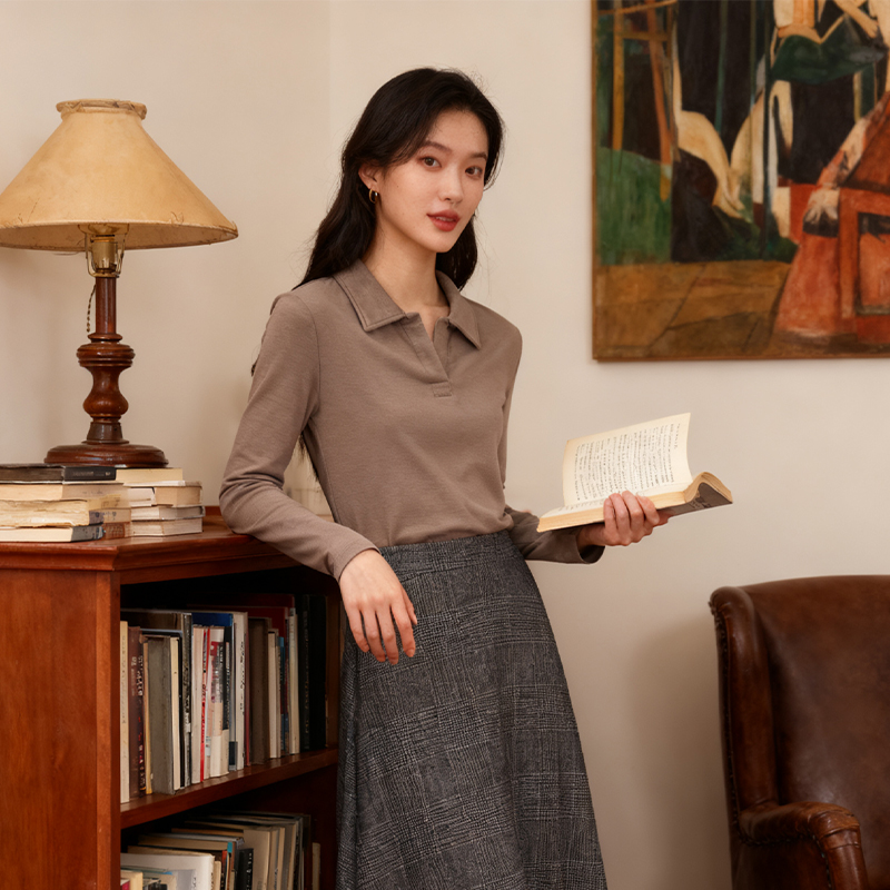 POLO领半开襟打底衫修身针织上衣C06C14xy