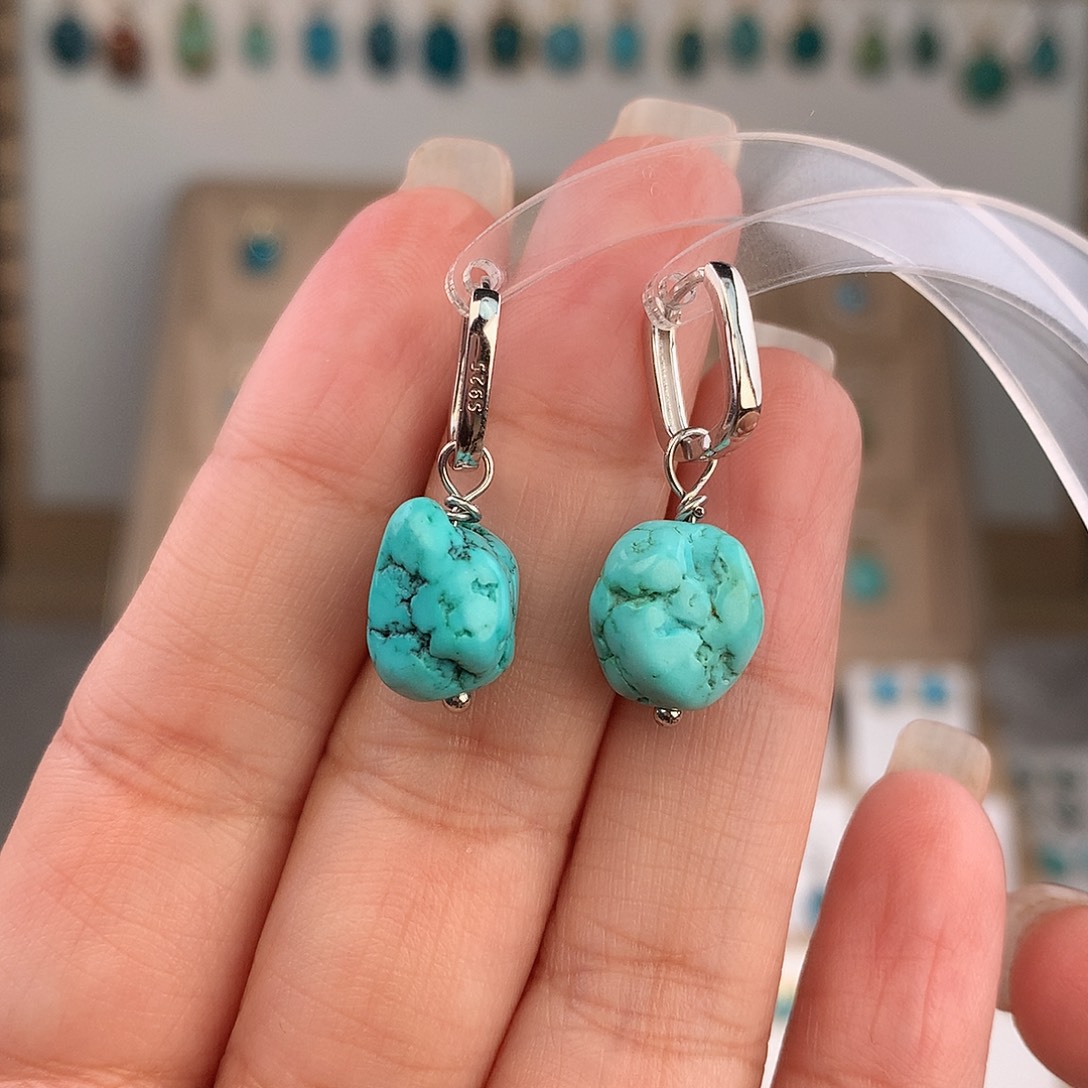 绿松石银S925镶嵌耳饰