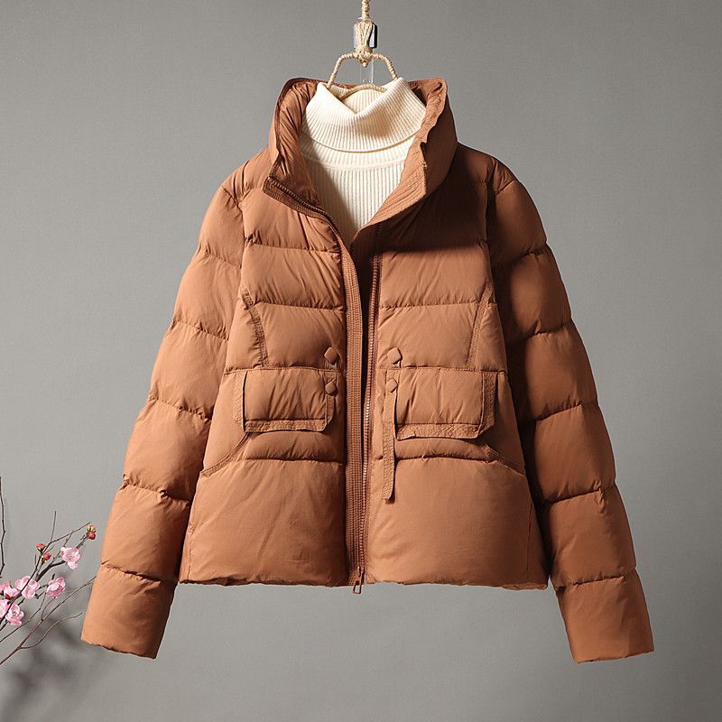 羽绒服女小个子冬2025新款90白鸭绒短款时尚立领百搭加厚保暖外套