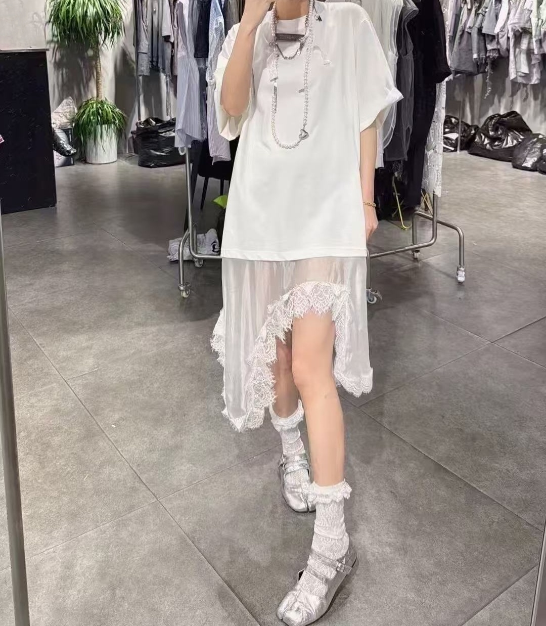 Z.X 不规则蕾丝拼接鱼尾T裙 25180（C3）