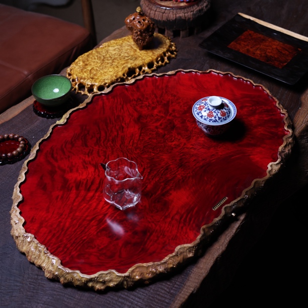 70-49-2.5 缅甸黄金樟干泡茶盘家用缅花壶承满榴花茶具整块实木