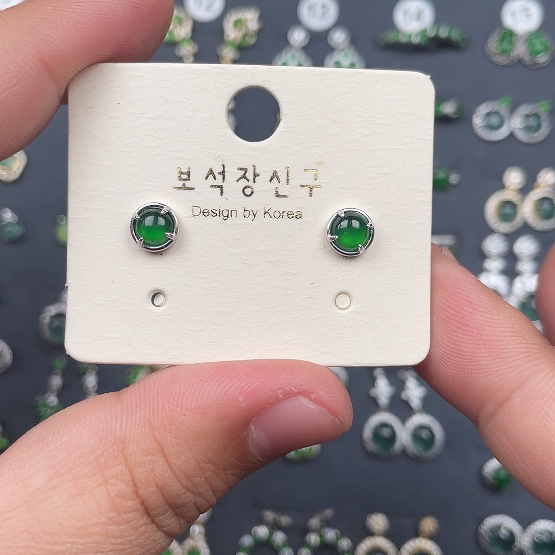 翡翠银S925镶嵌耳饰