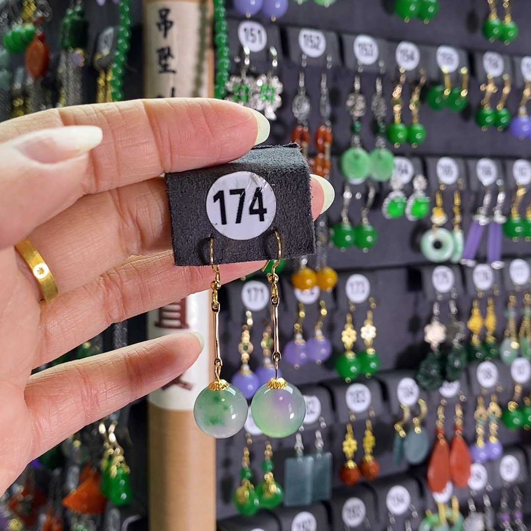 银S925镶嵌翡翠耳饰174