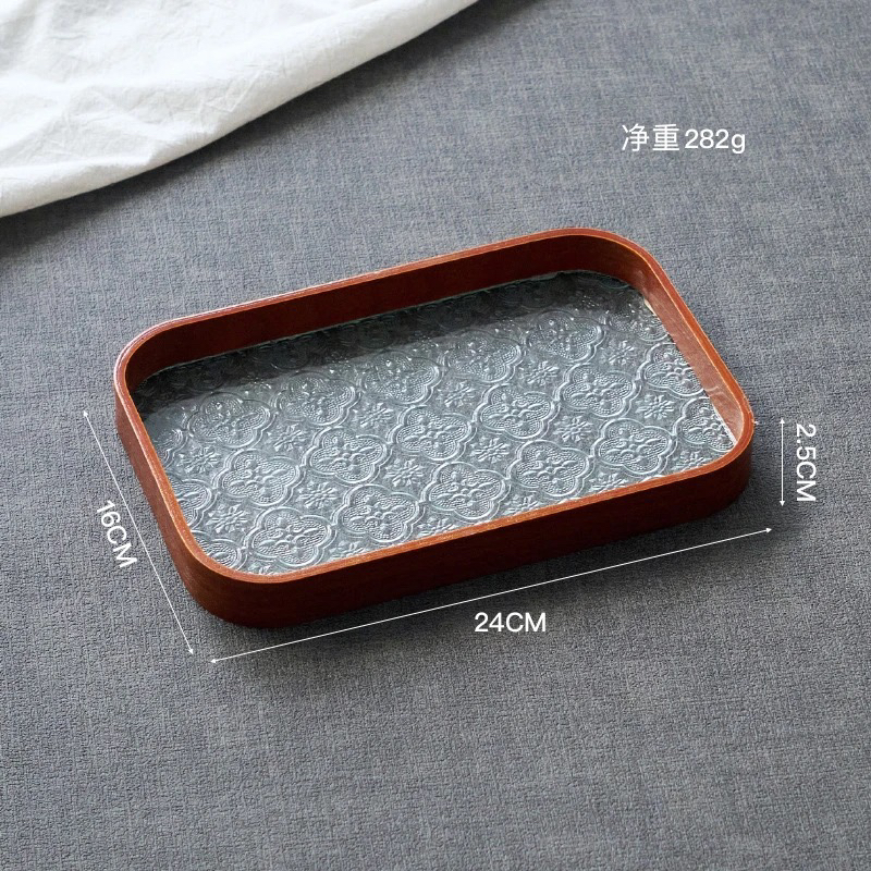 Ins风木质玻璃长方形托盘