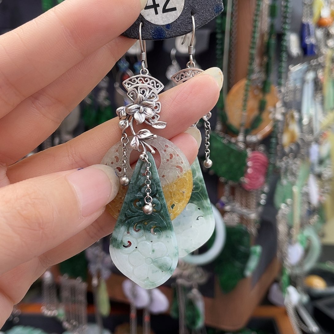 昵***置翡翠银S925镶嵌耳饰564hhhhh