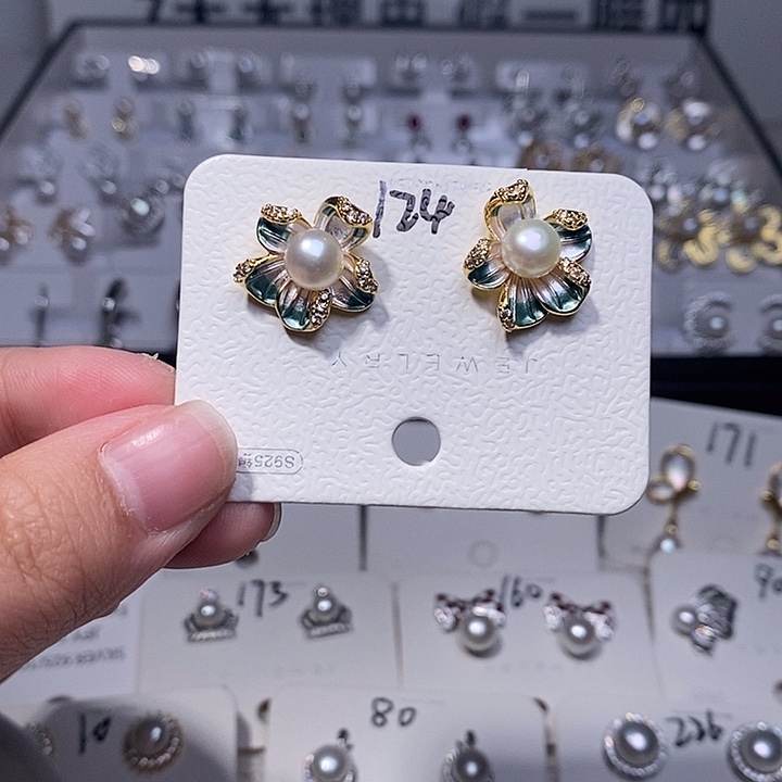 耳饰淡水珍珠银S925镶嵌