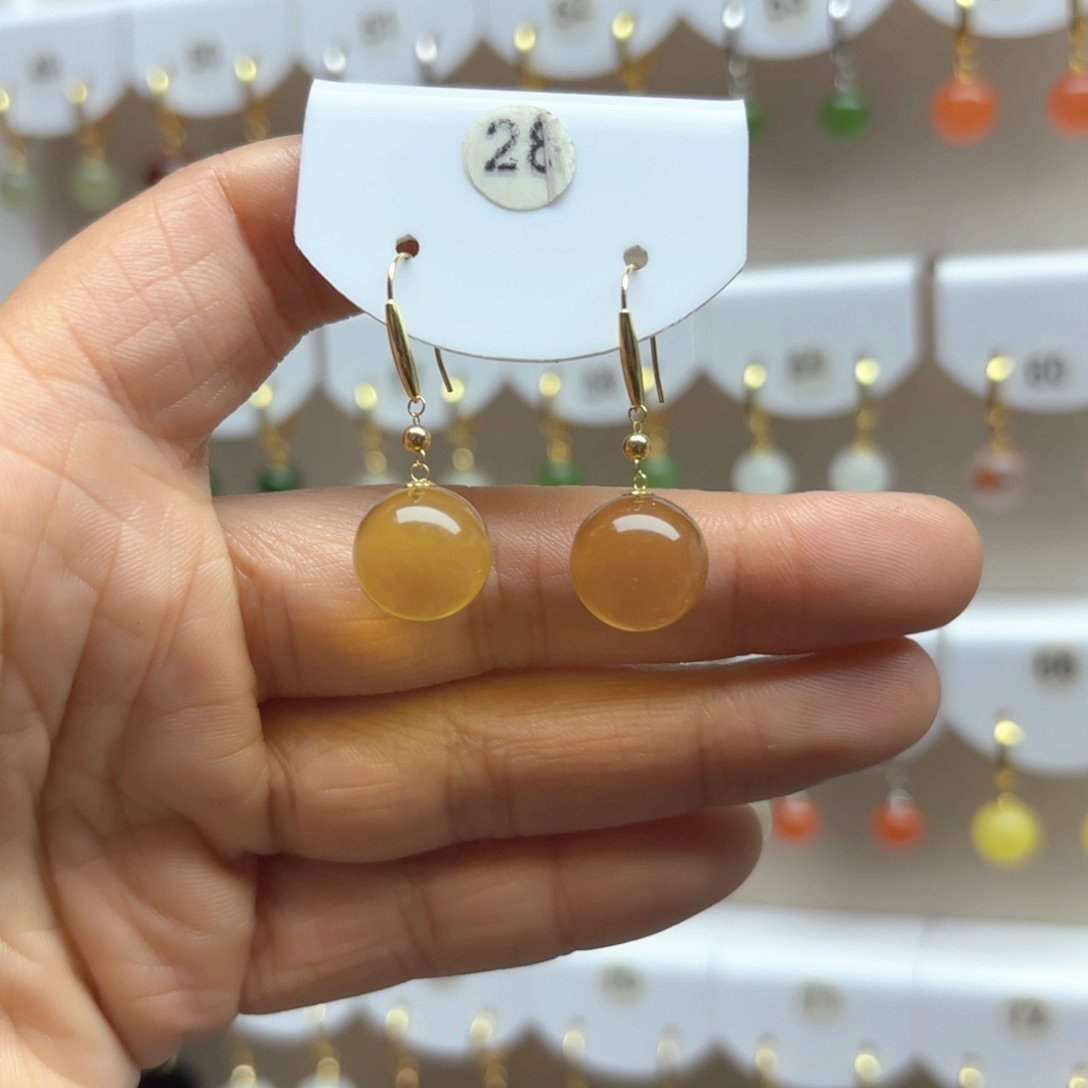 蓝珀耳饰18K金镶嵌蓝珀