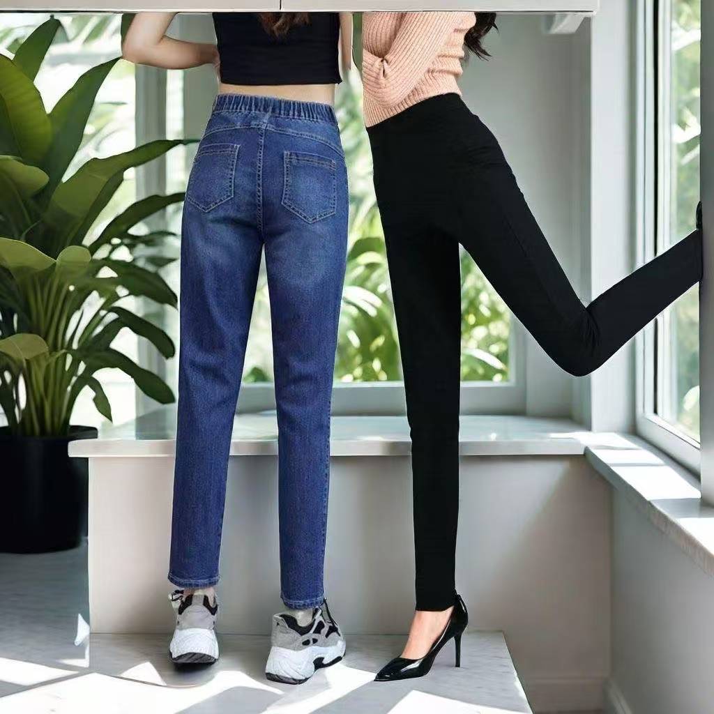 A45男女同款春夏季显瘦水洗棉弹力外穿直筒软牛仔裤百搭高腰修身