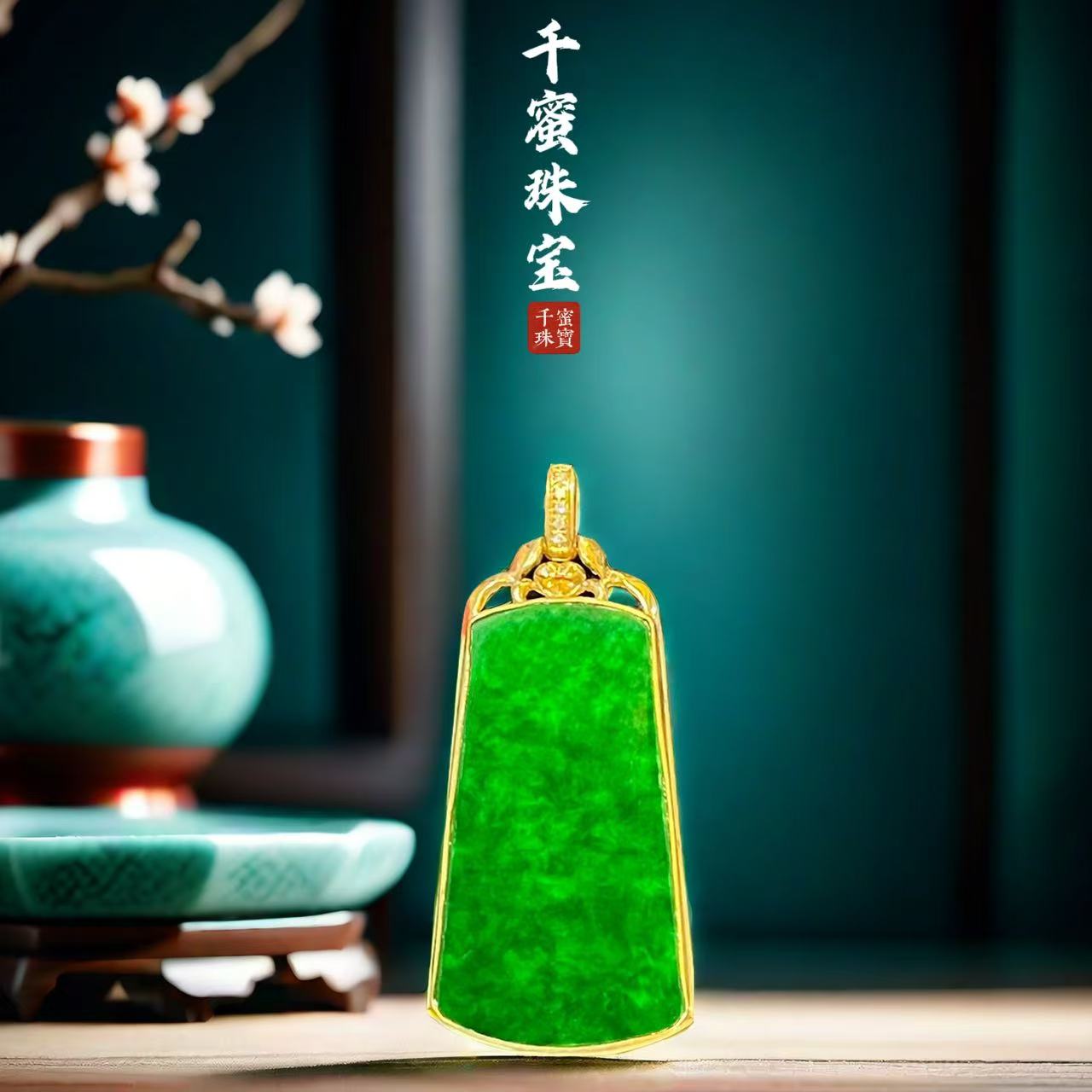 18k天然缅甸A货翡翠简约无事牌吊坠