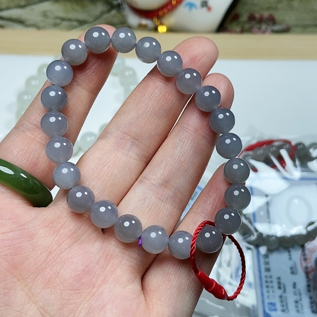 和田玉手链未镶嵌8mm烟紫