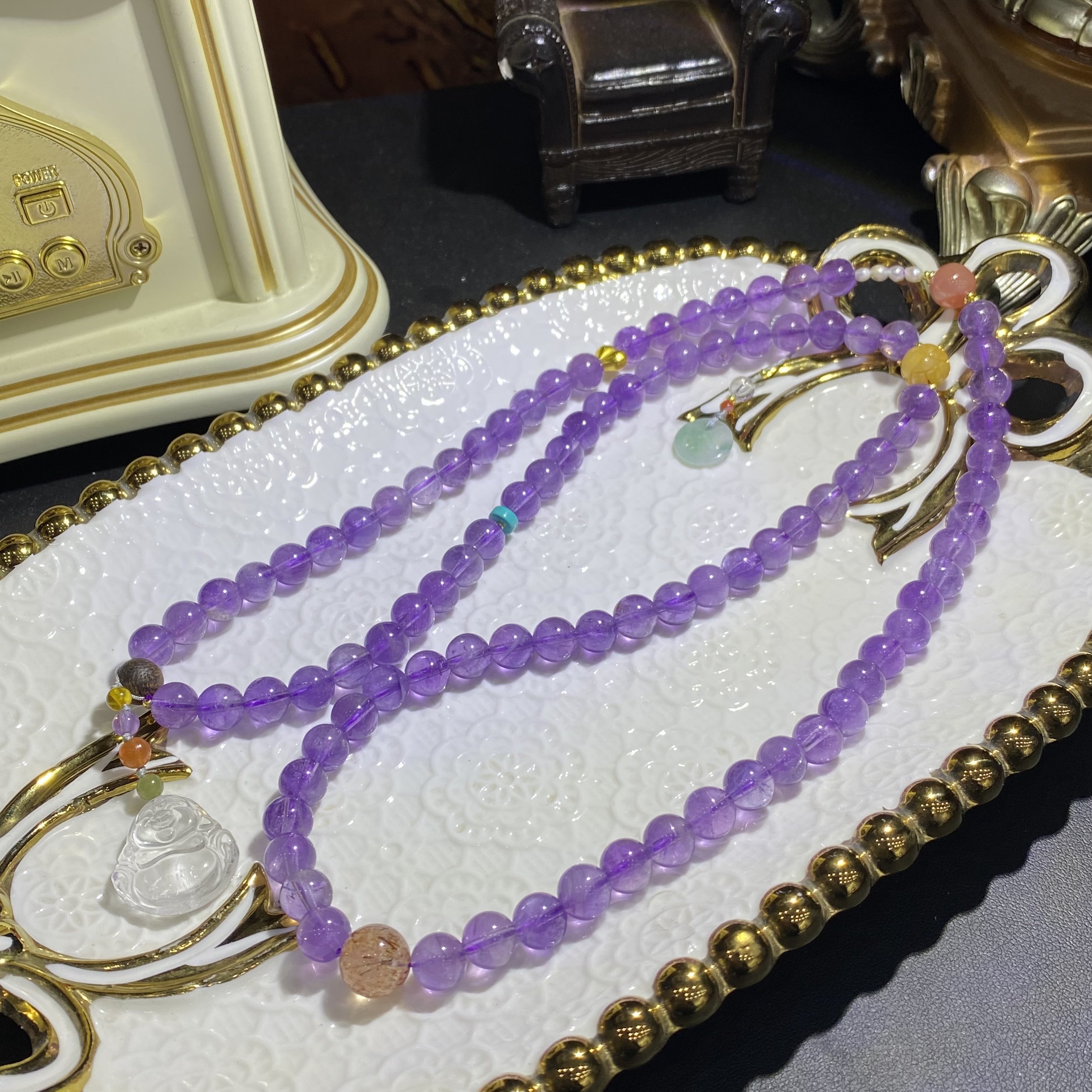 X999-天然紫水晶设计款多圈珠链毛衣链-多样性发其一