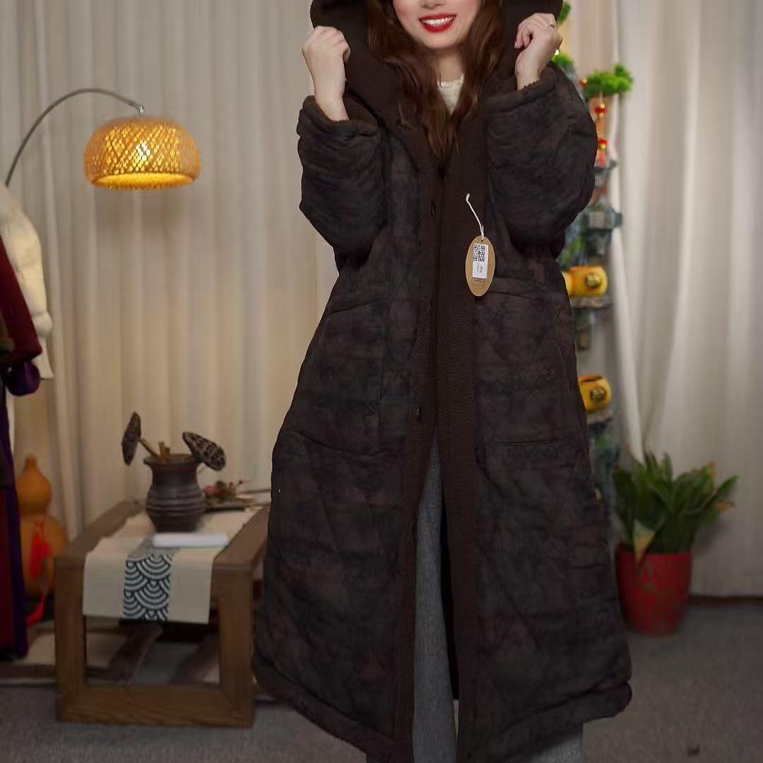 冬~花璟麻社原创设计款连帽两面穿加绒棉衣（衣长105胸围142)