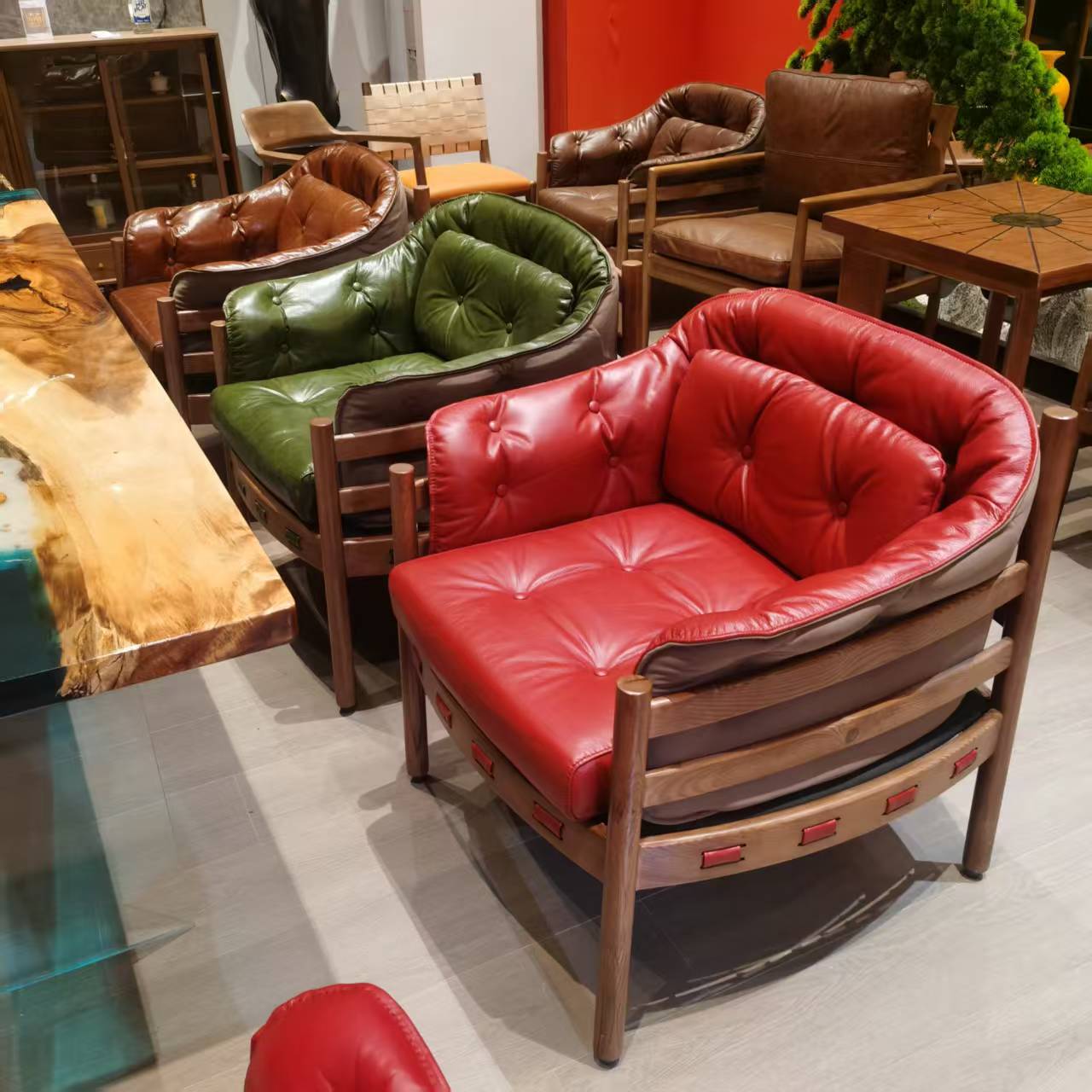 欧式维多利亚茶台主人客人椅客厅阳台头层牛皮休闲椅复古沙发椅