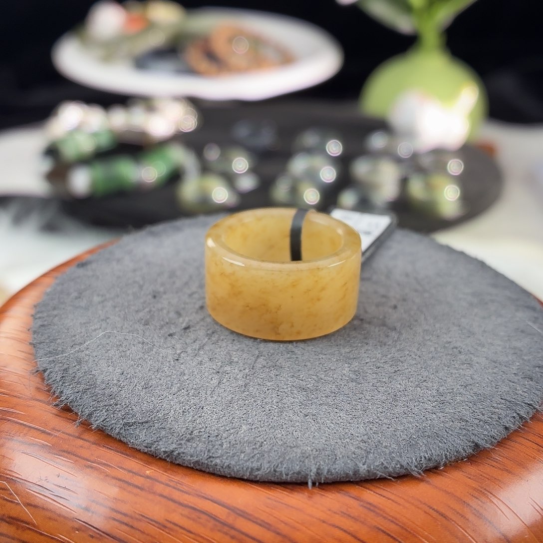 和田玉（糖玉）未镶嵌戒指b31桂花糖圆切16.9