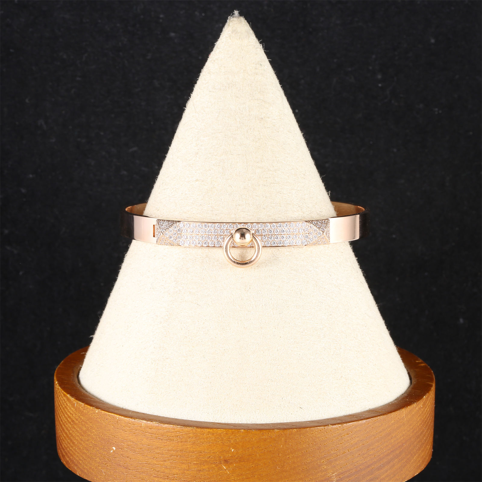 99新 Hermes/爱马仕 花花CDC 手镯 半钻 18K玫瑰金/钻石 SH 