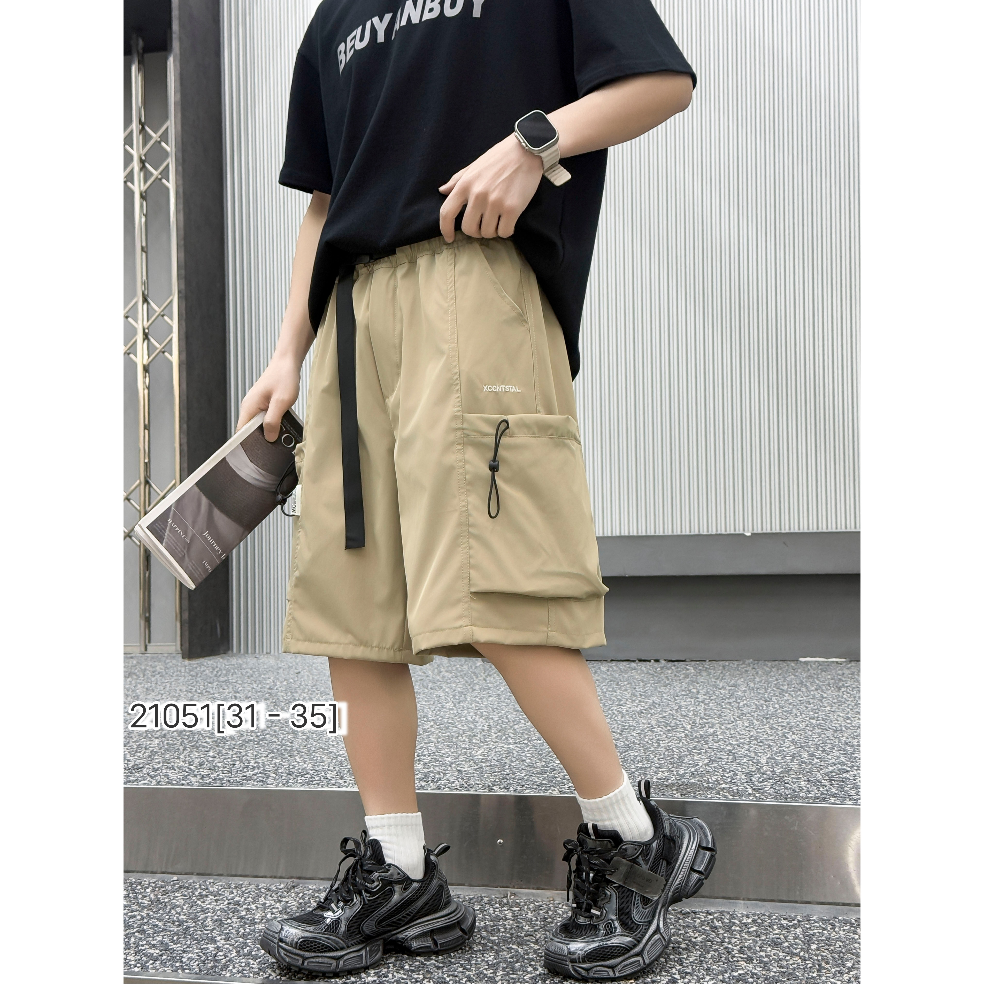 【21051-卡其色】青少年休闲五分裤