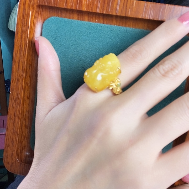 蜜蜡银S925镶嵌戒指戒指