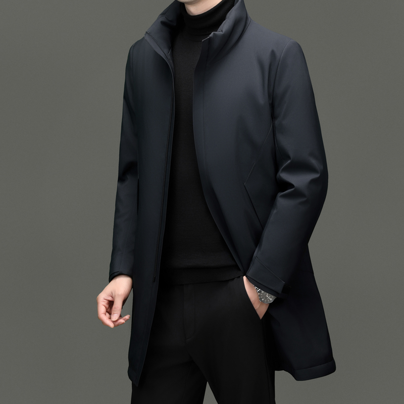 冬季高档商务羽绒服男士行政立领加厚中长款外穿男士风衣保暖外套