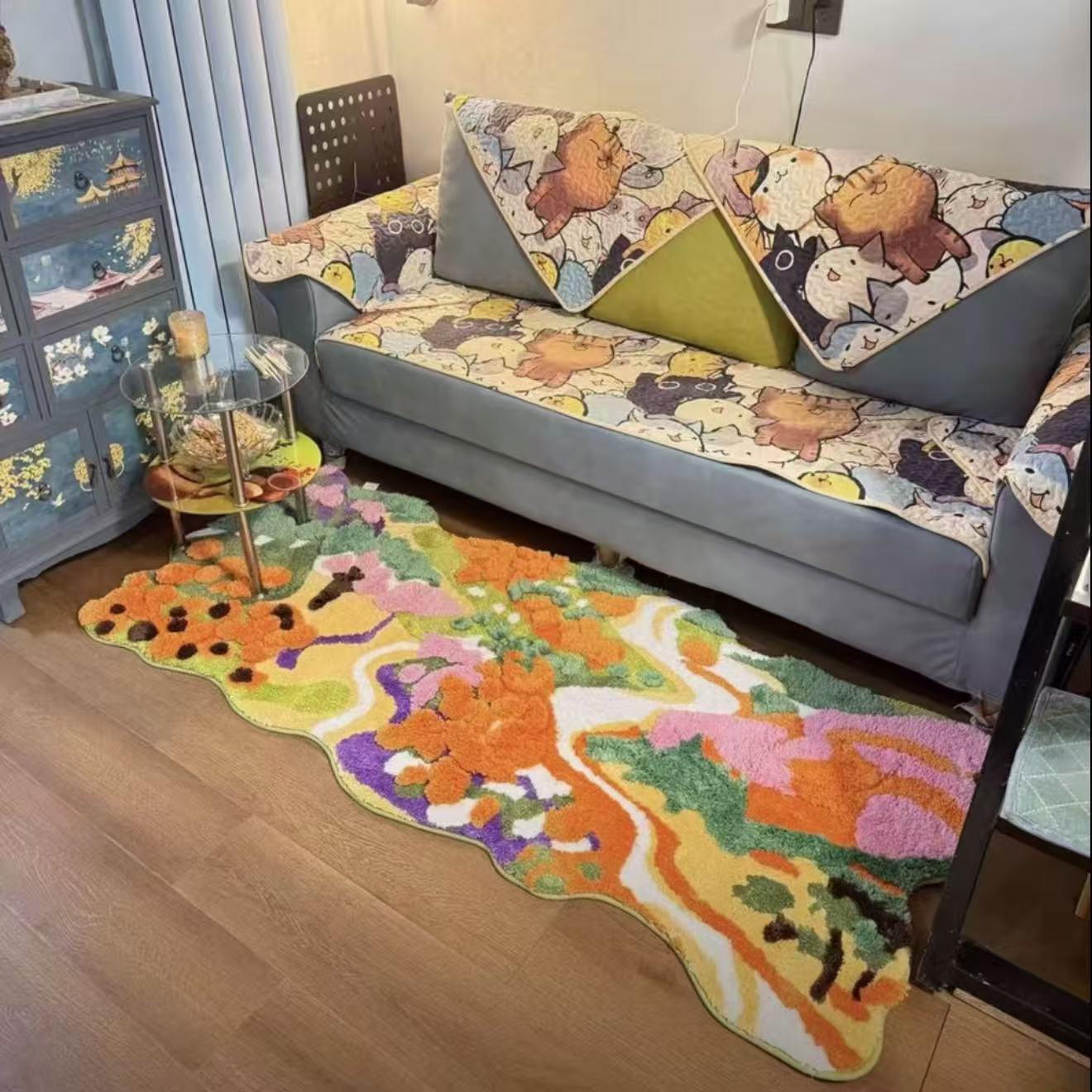 【同款低价】多巴胺不规则床边地毯卧室彩色床边毯地垫毛绒脚垫