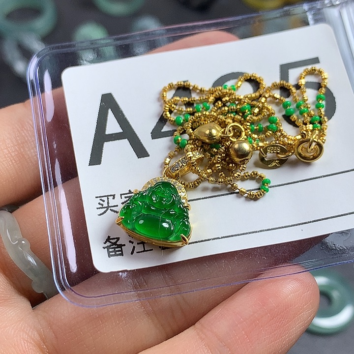 颈饰银S925镶嵌翡翠佛